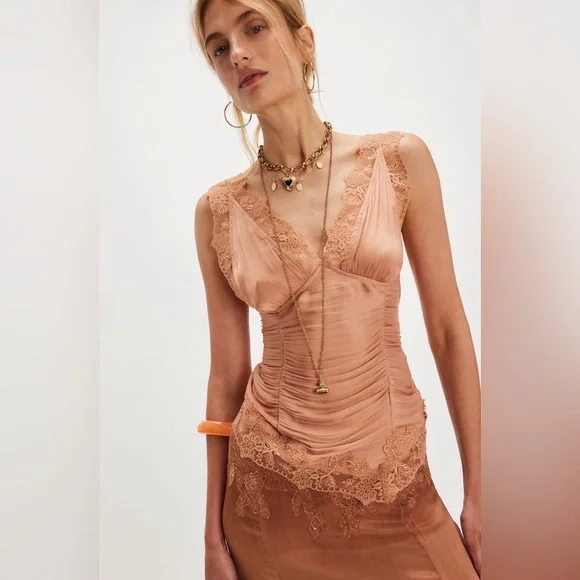 Free People Elena Lace Top in Peached Copper size Large NWT - Picture 4 of 14